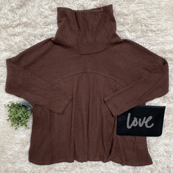 Cherish Hacci Waffle Cowl Neck Top 💗 Brown - Picture 2 of 15
